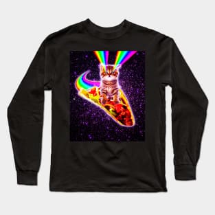 Rainbow Laser Eyes Galaxy Cat Riding Taco Long Sleeve T-Shirt